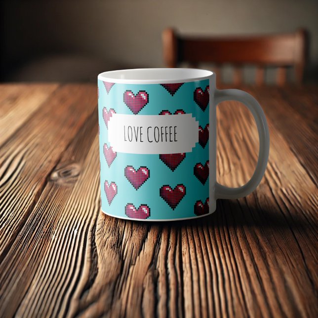 Love Coffee Fun Red Pixel Art Heart Pattern Mug (Creator Uploaded)