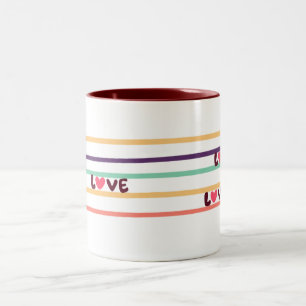 "Love Coffee Mug – Vibrant Colourful Lines Design"