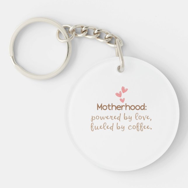 Love & Coffee Mum Life Typography Print Key Ring (Front)