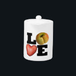 LOVE Collection Heart Potato Teapot<br><div class="desc">Graphic Art for vegetarians and more with white background on white ceramic teapot. Matching serving tray,  mug,  shirt and more...  Don't forget the whole collection with heart potato,  apple and large black lettering.</div>