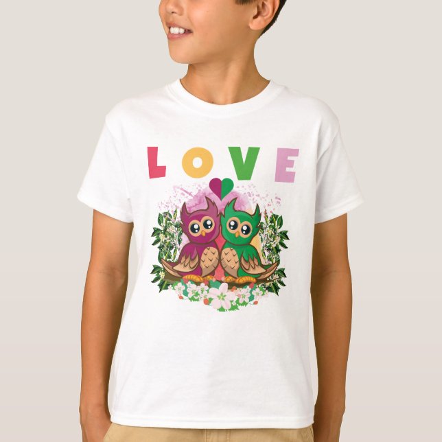 LOVE COLORFUL LOVELY CUTE  ADORABLE OWLS  T-Shirt (Front)