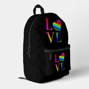 LOVE COLORFUL TYPOGRAPHY RAINBOW HEART PRINTED BACKPACK