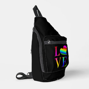 LOVE COLORFUL TYPOGRAPHY RAINBOW HEART  SLING BAG