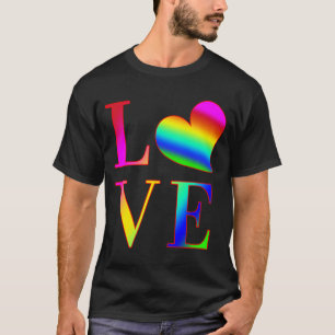 LOVE COLORFUL TYPOGRAPHY RAINBOW HEART T-Shirt