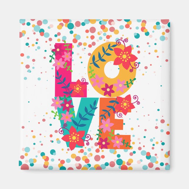 Love, colourful floral text design magnet (Front)