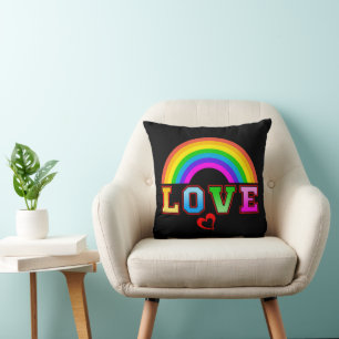 Love Colourful Rainbow Red Heart Cushion