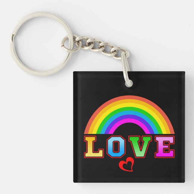 Love Colourful Rainbow Red Heart Key Ring (Front)