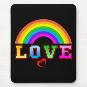Love Colourful Rainbow Red Heart Mouse Mat
