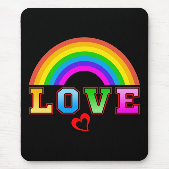 Love Colourful Rainbow Red Heart Mouse Mat (Front)