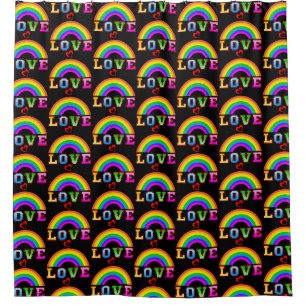 Love Colourful Rainbow Red Heart Shower Curtain