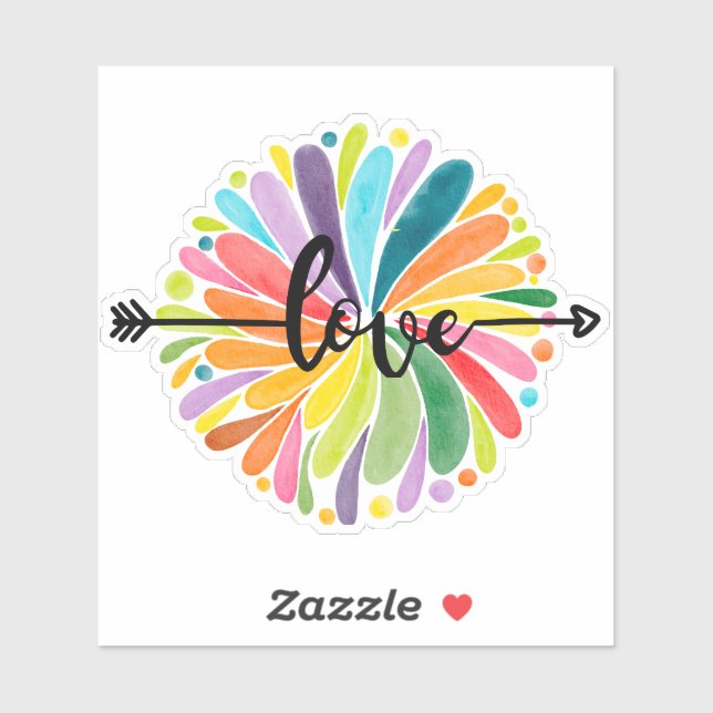 Love Colourful Round Watercolor Flower Design (Sheet)