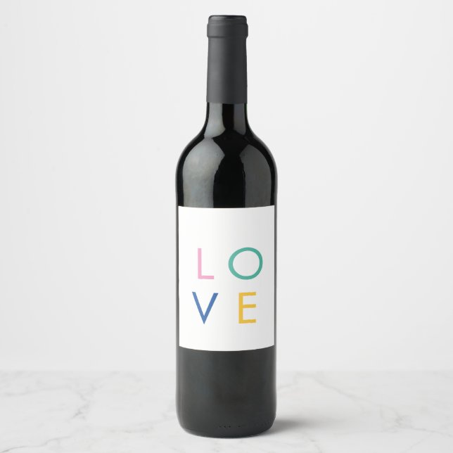 LOVE colourful valentine typography Wine Label (Front)