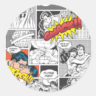 Love Comic Slides Classic Round Sticker