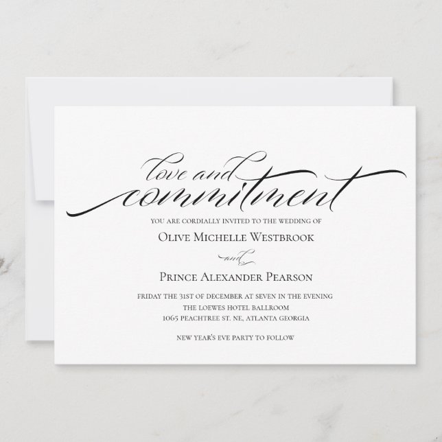 Love & Commitment | Black & White Wedding Invite (Front)