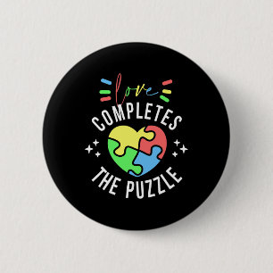 Love Completes The Puzzle Autism Awareness Quote S 6 Cm Round Badge