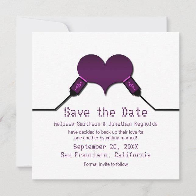 Love Connection USB Save the Date Invite, Purple Invitation (Front)