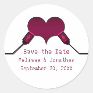 Love Connection USB Save the Date Stickers, Fuchsi Classic Round Sticker