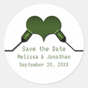 Love Connection USB Save the Date Stickers, Green Classic Round Sticker