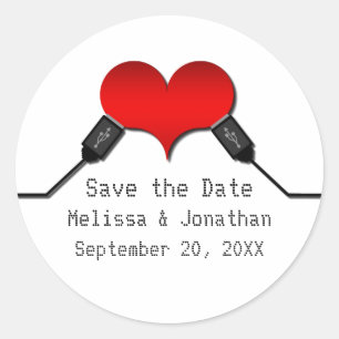Love Connection USB Save the Date Stickers, Red Classic Round Sticker