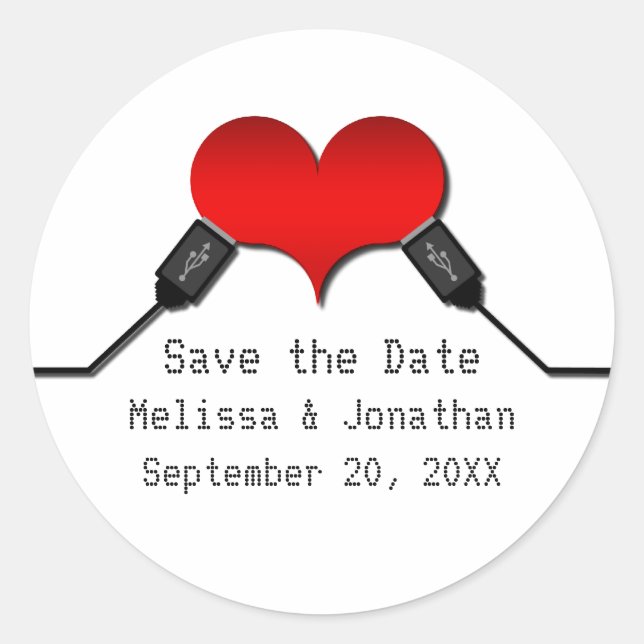 Love Connection USB Save the Date Stickers, Red Classic Round Sticker (Front)