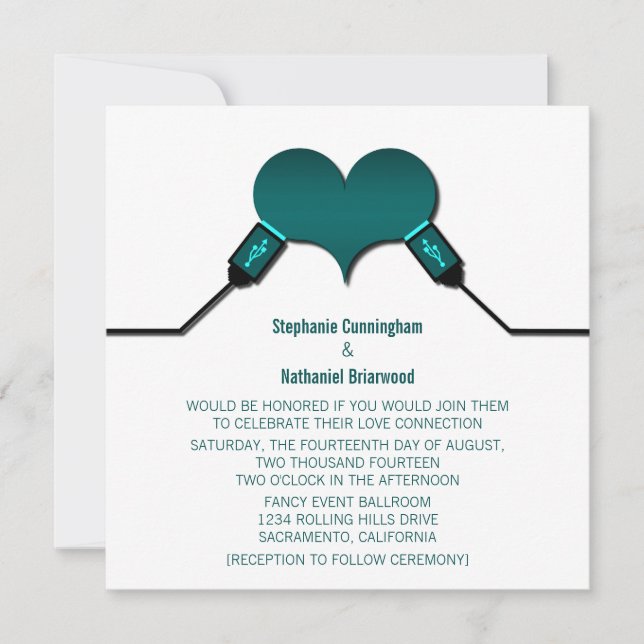 Love Connection USB Wedding Invitation, Teal Invitation (Front)