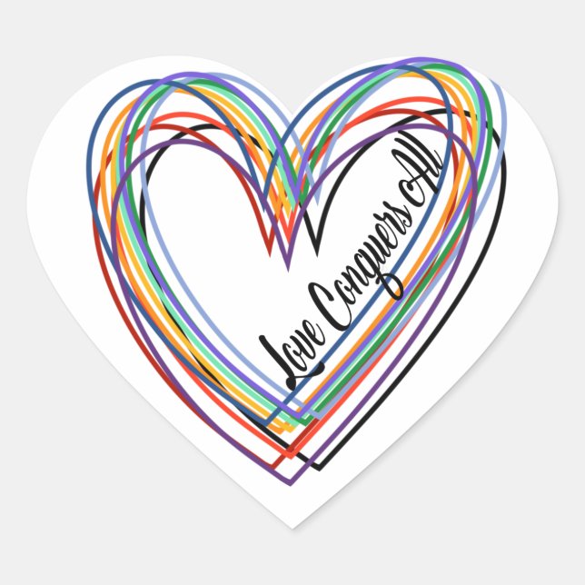 Love Conquers All Colourful Heart Sticker (Front)