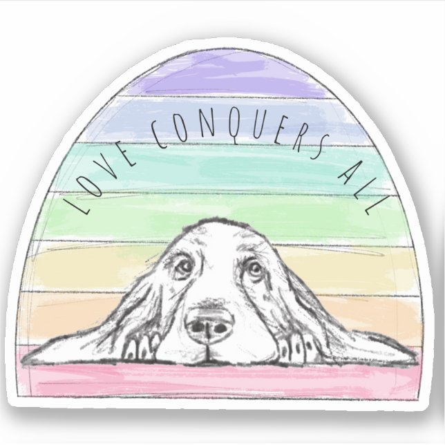 love conquers all dog rainbow basset hound  (Front)