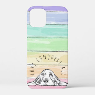 love conquers all dog rainbow basset hound iPhone 12 mini case