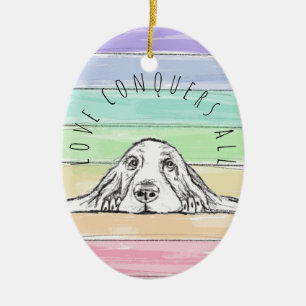 love conquers all dog rainbow basset hound ceramic tree decoration