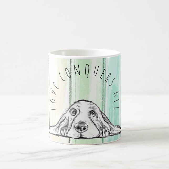 love conquers all dog rainbow basset hound  coffee mug (Center)