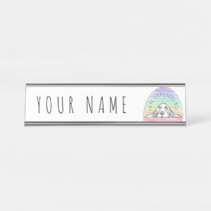 love conquers all dog rainbow basset hound   desk name plate