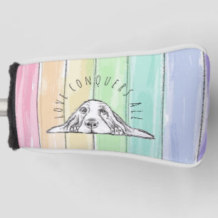 love conquers all dog rainbow basset hound   golf head cover
