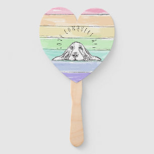 love conquers all dog rainbow basset hound  hand fan
