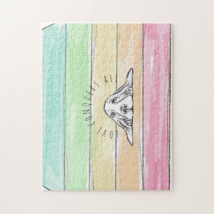 love conquers all dog rainbow basset hound jigsaw puzzle