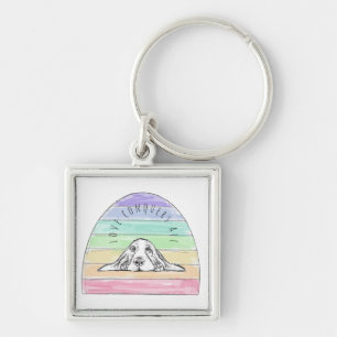 love conquers all dog rainbow basset hound key ring