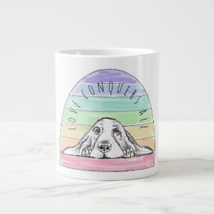 love conquers all dog rainbow basset hound large coffee mug