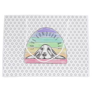 love conquers all dog rainbow basset hound   large gift bag