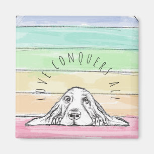 love conquers all dog rainbow basset hound  magnet