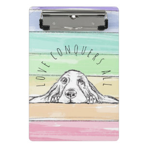love conquers all dog rainbow basset hound mini clipboard