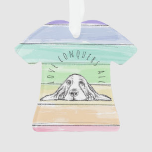 love conquers all dog rainbow basset hound ornament