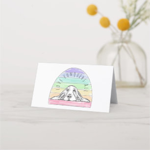 love conquers all dog rainbow basset hound place card