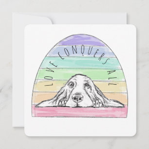 love conquers all dog rainbow basset hound thank you card