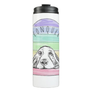 love conquers all dog rainbow basset hound thermal tumbler