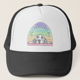 love conquers all dog rainbow basset hound  trucker hat