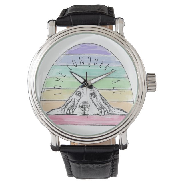 love conquers all dog rainbow basset hound watch (Front)