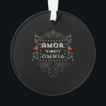 Love Conquers All - Latin Vintage Typography Ornament<br><div class="desc">Vintage typography spelling out the words Amor Vincit Omnia in Latin - Love Conquers All.  Hearts and flourishes on the side.  Perfect for weddings,  bridal showers,  engagement parties.</div>