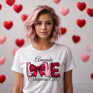 Love Conquers All Pink Bow T-Shirt Tri-Blend Shirt