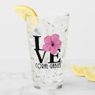 LOVE Coral Gables Pink Hibiscus Glass
