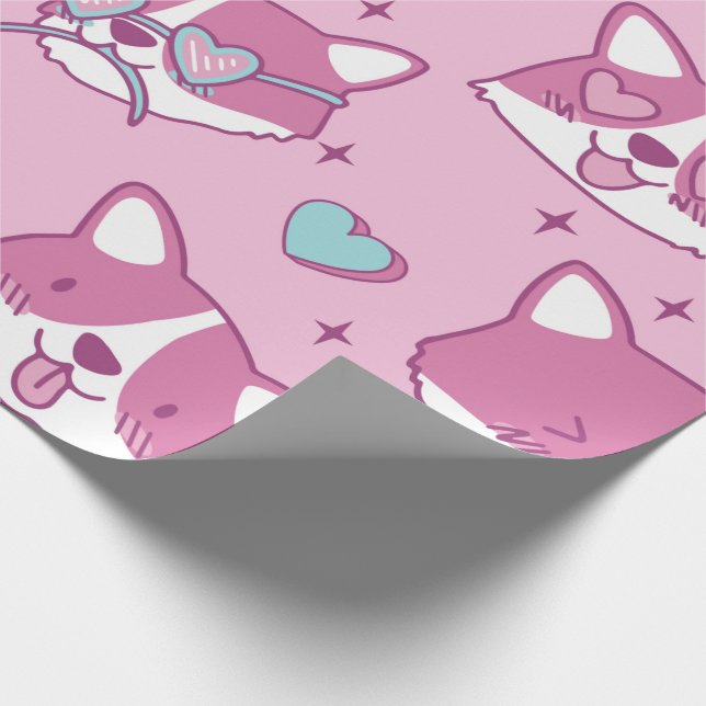 Love Corgi Heads Wrapping Paper (Corner)