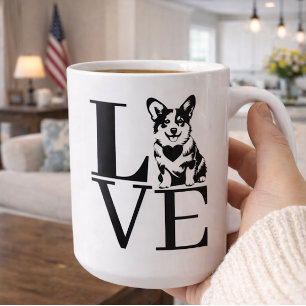 'LOVE' Corgi Lovers Dog Moms Pet Parents Playful  Coffee Mug